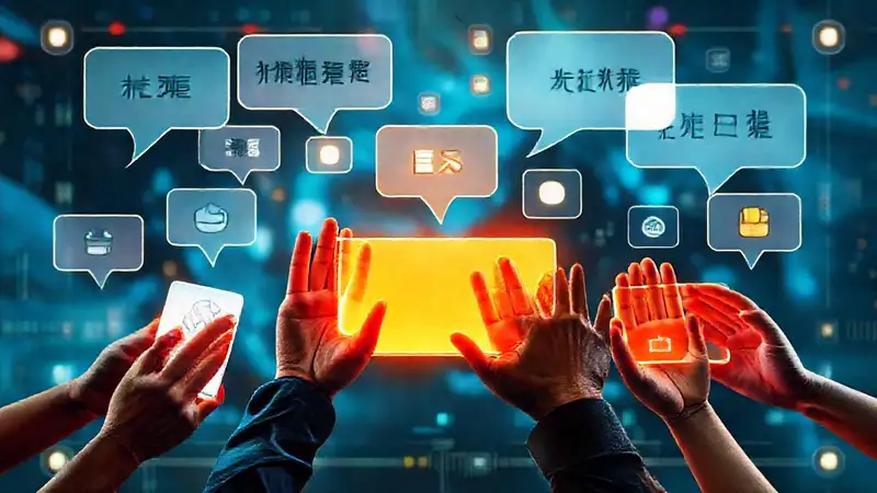 Interfaz digital vibrante y multilingüe futurista