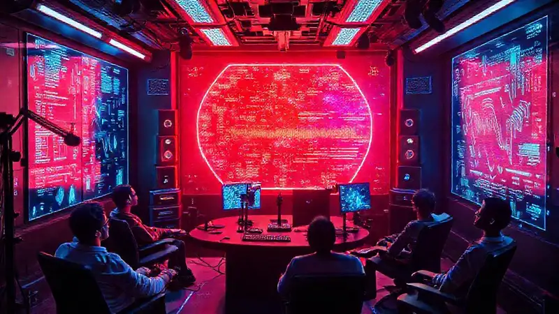 Un estudio de podcast futurista e interactivo
