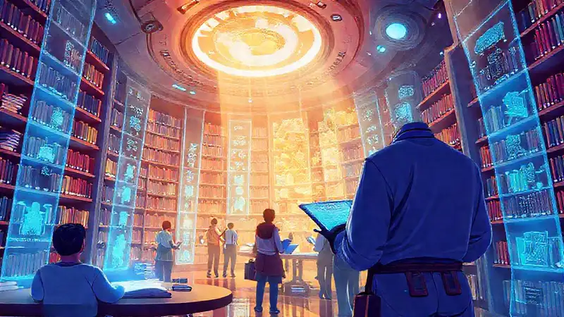 Una biblioteca futurista holográfica e inteligente
