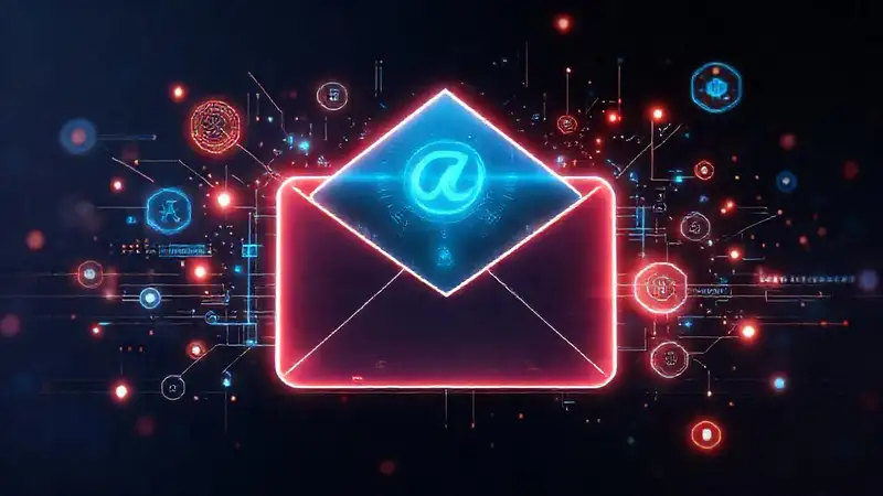 Correo electrónico futurista, digitalmente brillante y minimalista