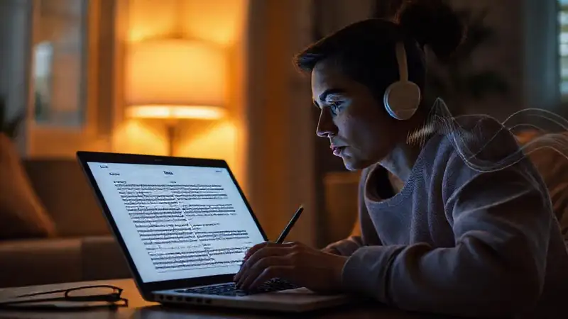 Un escritor se enfoca en texto digital