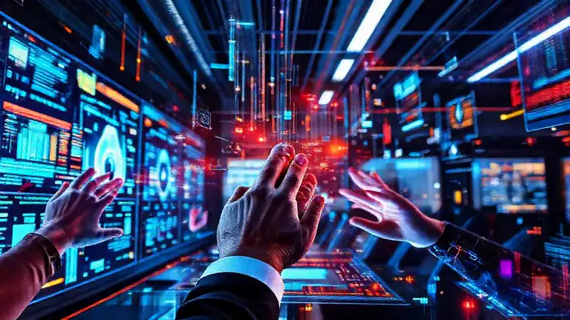 Interfaz futurista interactúa con datos brillantes