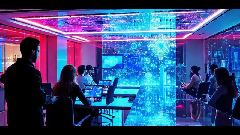Oficina futurista colaborativa y digitalmente avanzada